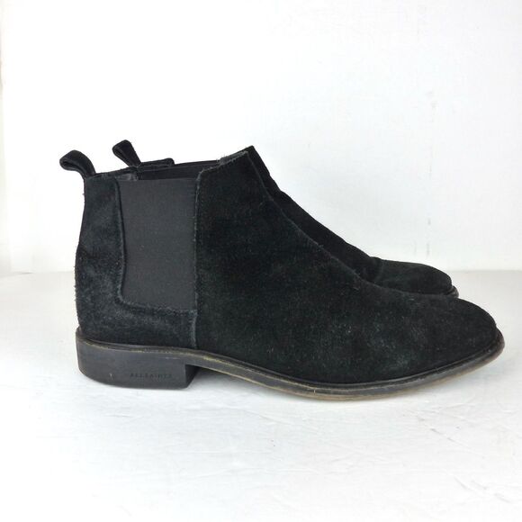 All Saints Chelsea Boots Men 12 US 45 Black Rook Suede Leather Pull On Rock - Picture 2 of 12